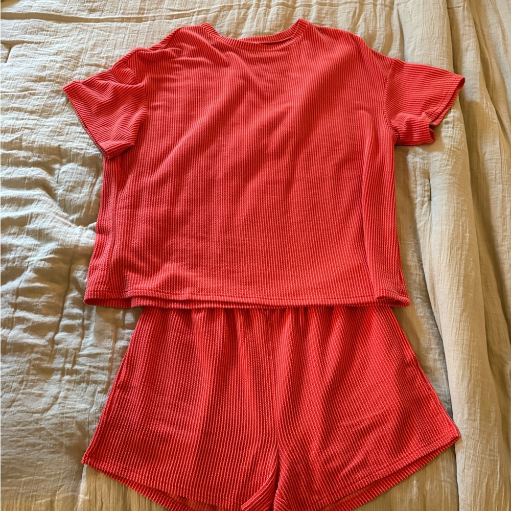 Amazon Women's Coral Ribbed Pajama Set